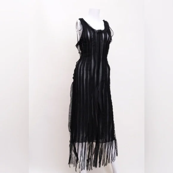 Jean Paul Gaultier Semi Sheer Fringe Black Mesh Dress